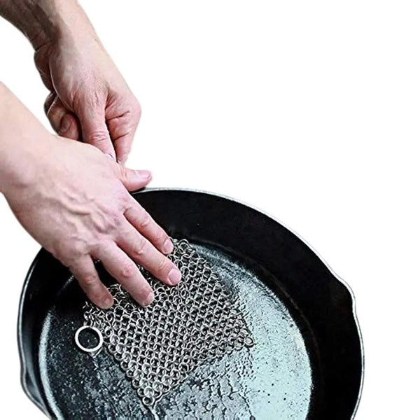 1pc Cast lron Cleaner, Stainless Steel Brush Cloth, Suitable For Pots AndBaking Pans, Cast lron Chain Scrubbers Kitchen Gadgets