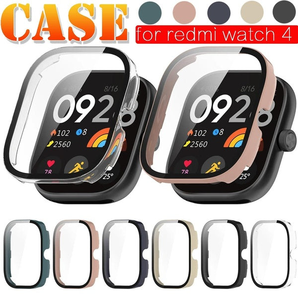 Tempered Glass+Case for Xiaomi Redmi Watch 4 Accessories，Screen Protector All Around 9H Hard PC Bumper for Redmi Watch4 Cover（1 Pcs）