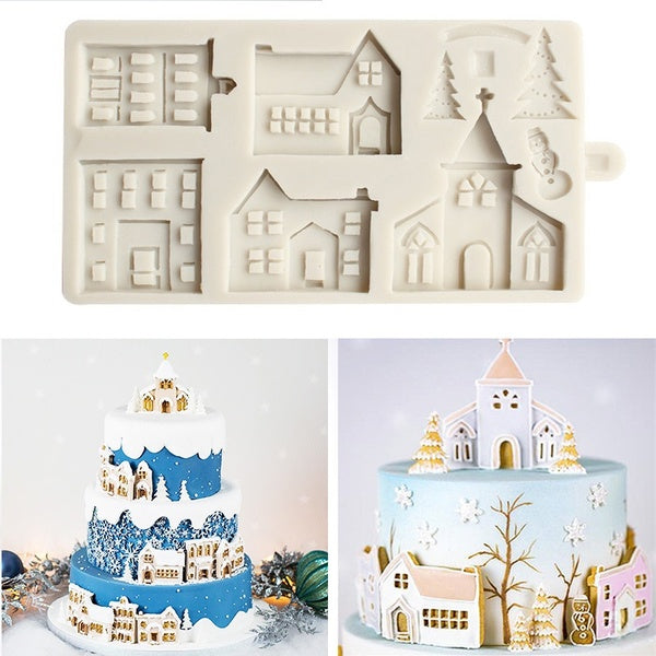 KUXSE Christmas Gingerbread House Silicone Mold Fondant Mould Cake Decorating Tools Sugarcraft Chocolate Candy Clay Gumpaste Mold