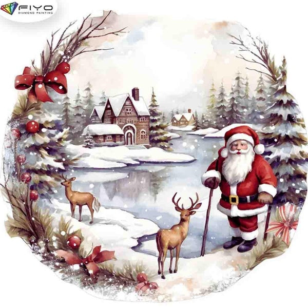 FIYO Santa Claus DIY 5D Diamond Painting Full Drill with Number Kits Home and Kitchen Fashion Mosaic Diamond Painting Canvas Wall Decoration Gift Cra