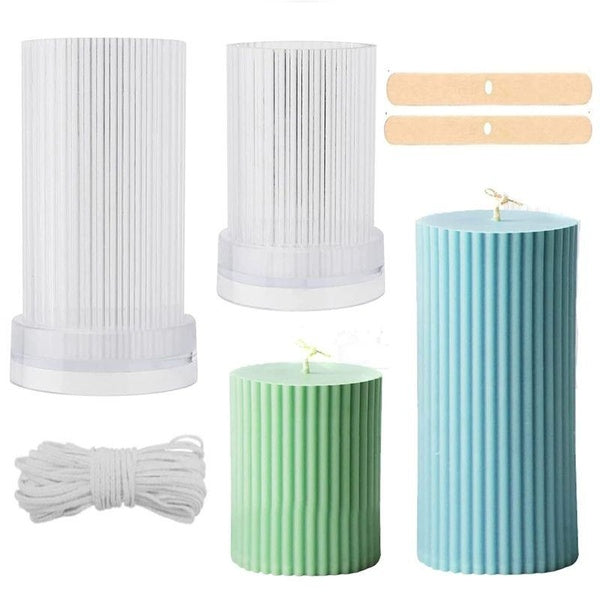 2 Pcs Cylinder Candle Molds Pillar Candle Mould with Candle Wicks and Wooden Wick Holders Cylindrical Mould DIY Candle Making Supplies
