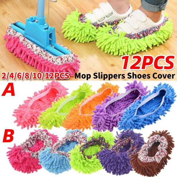 2-4-6-8-10-12PCS Multifunctional Novelty Mop Slippers Shoes Cover, Washable Reusable Microfiber Dust Mops Mop Socks for Women Men Kids Foot Dust Hair