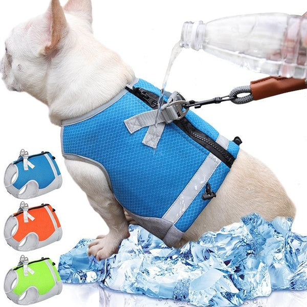 Summer Dog Cooling Vest Outdoor Pet Jacket With Collar Adjustable Dog Sun Protection Clothing,Safety Reflective Breathable Mesh Ice Vest Cooling Harn