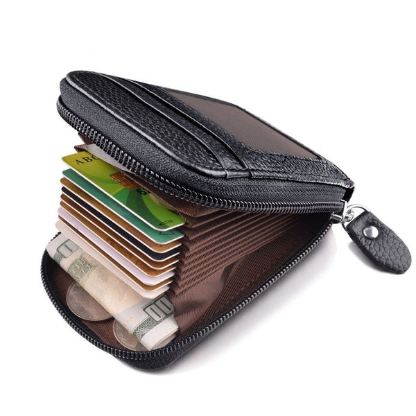 Men Wallet Credit Card Holder Genuine Leather RFID Blocking Zipper Pocket Thin
