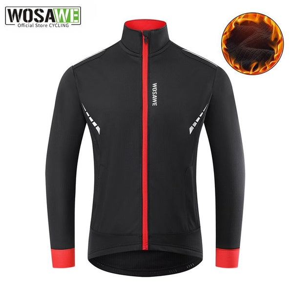 WOSAWE Winter Cycling Jacket Water-resistant Full Zip Cycling Top Thermal Fleece Men's Soft Shell Bicycle Coat Warm Outdoor Riding Bike Jackets Zippe