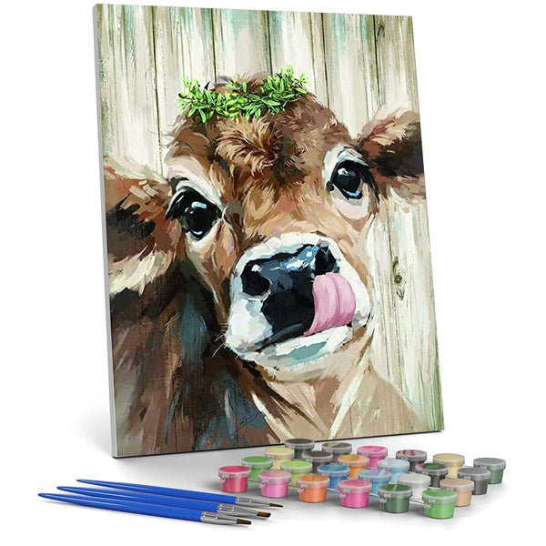 Cow Animal FIYO Diy Oil Paint by Numbers Kits for Adults and Kids Beginner on Canvas Fashion Oil Painting Wall Art for Gift( No Frame )