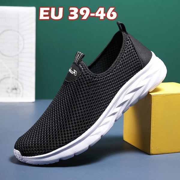 Summer Mesh Breathable Walking Shoes Soft Sole Comfy Fitness Shoes Ultra Lightweight Running Shoes Slip-on Sneakers for Men Plus Size EU 39-46