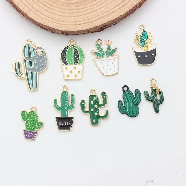 20pcs Plant Potted Cactus Enamel Charms Fit Oil Drop Metal Charms Pendant Earring Bracelet Jewelry DIY Accessories
