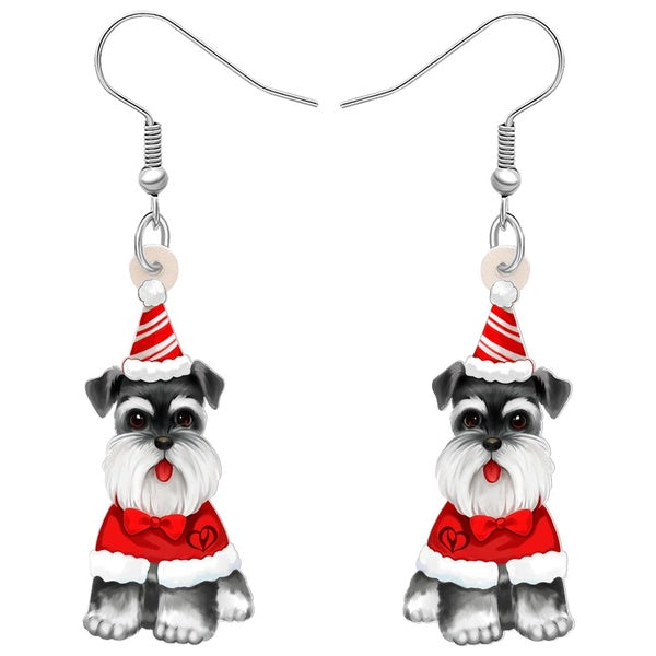 Acrylique Noël Fluffy Schnauzer Chien Chiot Goutte Dangle Boucles D'oreilles Festival Charme Cadeaux Bijoux Décorations De Fête Pour Femmes Enfants O