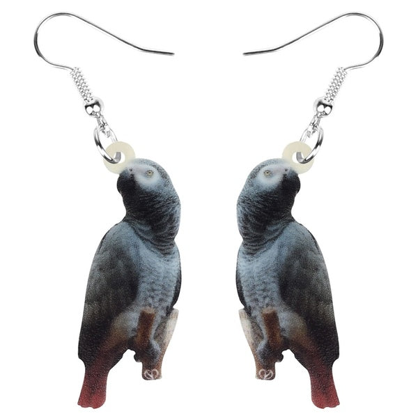 Acrylic African Grey Parrot Earrings Drop Dangle Jewelry Fashion Bird Animal Pendants Accessories For Women Girls Kids Friends Novelty Party Charms P