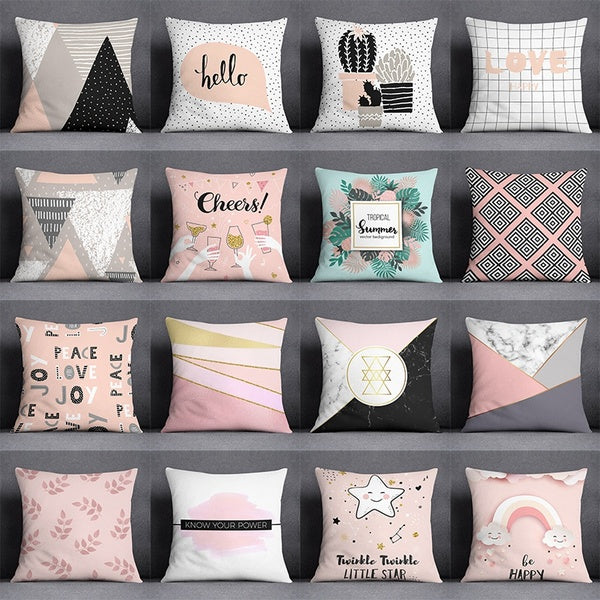 Nordic Pink Abstract Geometry Series Pillow Gift Home Office Decoration Pillow Bedroom Sofa Car Cushion Cover Pillowcase (45 cm * 45 cm)