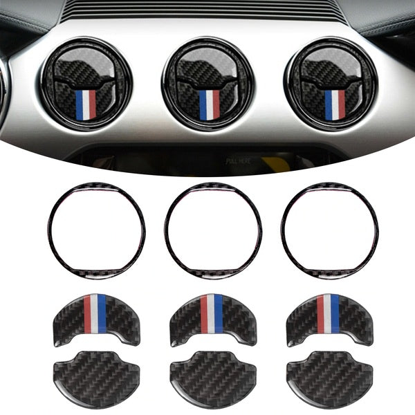 Real Carbon Fiber Interior Dashboard AC Air Vent Panel Cover Trims Decals For Ford Mustang 2015-2021