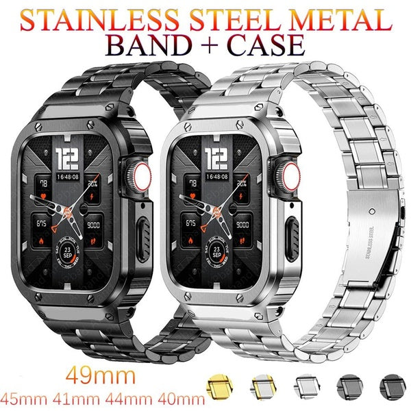 Luxury Metal Case with Band (+Packing Box+tool) Without Film for Smart Watch Ultra 49mm 8 7 SE 6 45mm 41mm 44mm 40mm for Smartwatch Series 4 5 45mm 4