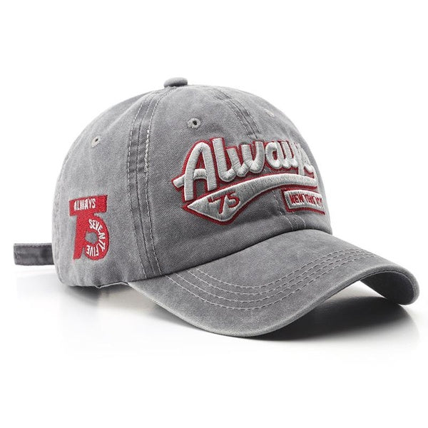 Always75 Hat Men and Women Baseball Cap Fashion Outdoor Sports Hat Sun Hat Letter Embroidery Washed Cotton Hat