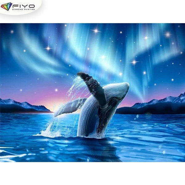Dauphins dans l'aurore DIY 5D Diamond Painting Full Diamond Band Number Kit Home and Kitchen Fashion Diamond Painting Canvas Picture Wall Decor Gifts