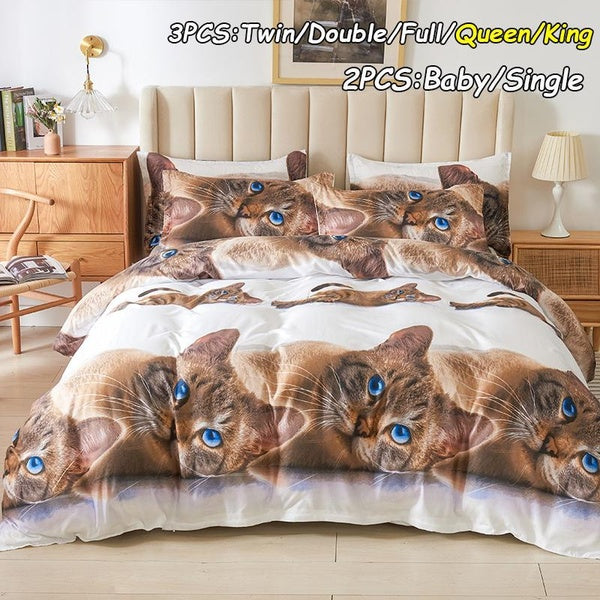 Home Decor Cute Cat Printed Bedding Set Lovly Cat Duvet Cover and Pillow Case Set Bedding Set Bedroom Decro (Baby-Single-Twin-Double-Full-Queen-King)