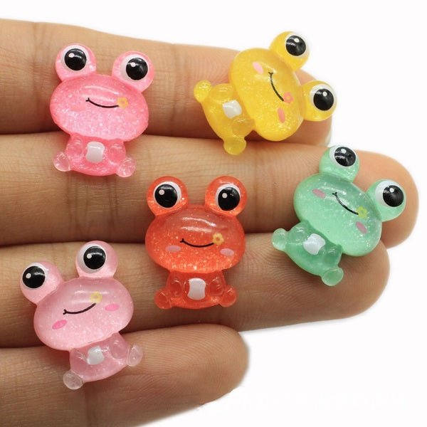 40pcs Cute Frog Flat Back Cabochon Accessories 20*15MM Mixed Color Glitter Frog Resin Cabochon DIY Scrapbook Jewelry Making
