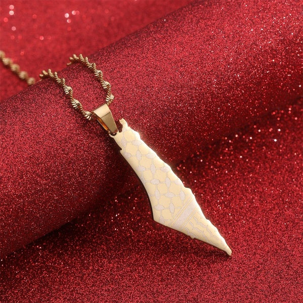 Colliers de drapeau de pendentif de carte de la Palestine d'acier inoxydable pour des cadeaux de femmes