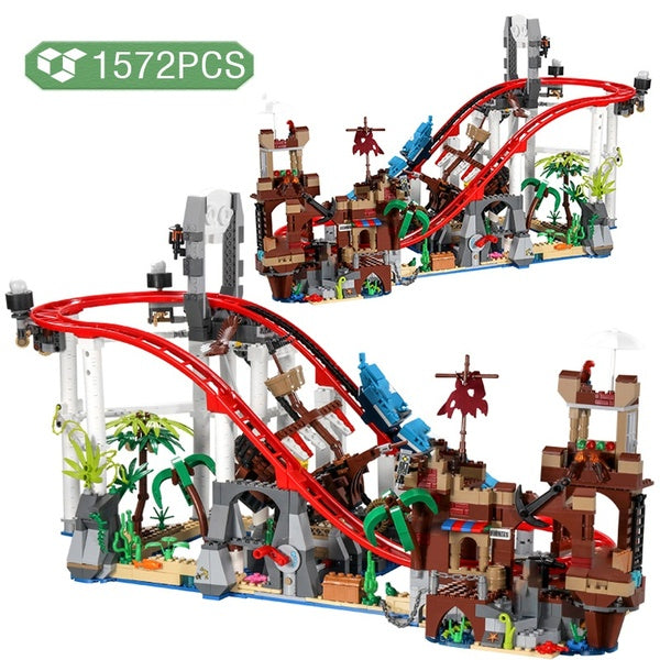 New 1572Pcs Pirate Roller Coaster Islands Boat Model Building Block Brick Educational Toys For Children Birthday Gifts