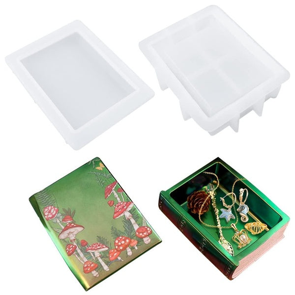 Diy Crystal Epoxy Resin Storage Box Mold, Book-Shaped Storage Jar With Lid Silicone Mold, Suitable For Making Home Decoration Jewelry Storage Box