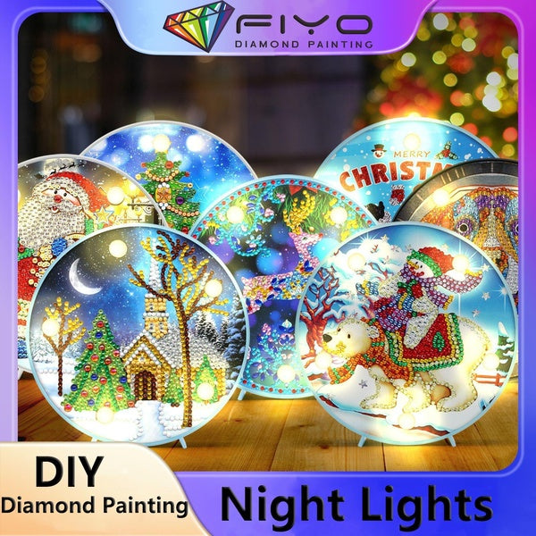 DIY Diamond Painting Christmas Night Lights LED Night Lights DIY Handmade Artwork Diamond Art Decoration Bedside Lamps Art Crafts Home Decoration Lig