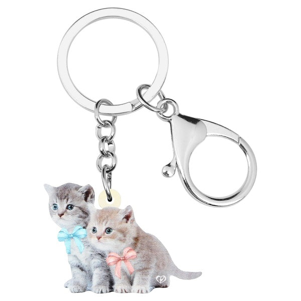 Acrylique Double Bowknots Chat Chaton Porte-clés Bijoux Jolis Pendentifs Animaux Porte-clés Ornements Décoration Sacs Porte-monnaie De Voiture Charme