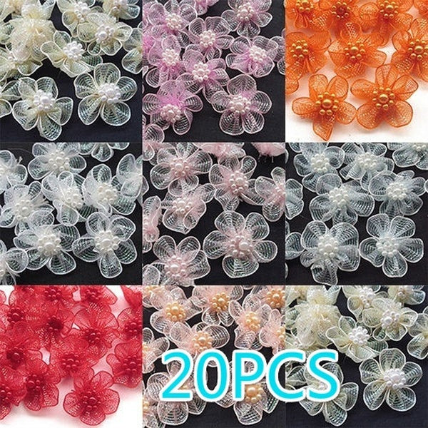 20pcs U Pick Organza Ribbon Flowers Bows W-Beads Appliques Wedding Craft Uses for Holiday Crafts,wedding, Gift, Sewing, Scrapbooking, Hair Bows, Belt