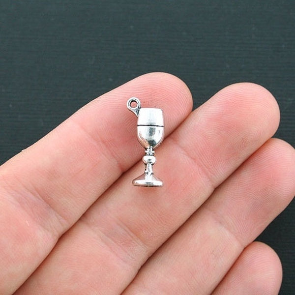 10pcs Wine Glass Charms Antique Silver Tone 3D Chalice or Goblet