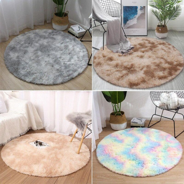 Round Plush Carpet Shaggy Fluffy Rugs for Living Room Bedroom Floor Mats Bedside Area Rugs Rainbow Soft Carpet Kids Room Mat