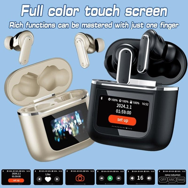 Wireless Bluetooth Headphone ANC TWS Earphones LED Touchscreen Visible Active Noise Cancellation Earphone SportEarbuds