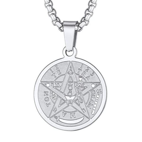 Collier Pentacle Tetragrammaton Pendentif en Acier Titane pour Femmes Hommes Protection Pentagramme d'Eliphas Levi, Amulette Wiccan, Magique, L'ancie