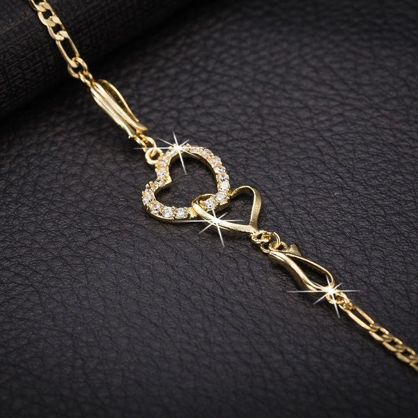 Luxury niche charming bracelet fashion micro inlaid hollow Color retention plating heart-shaped zirconia stong ankle chain simple sweet cute gift jew
