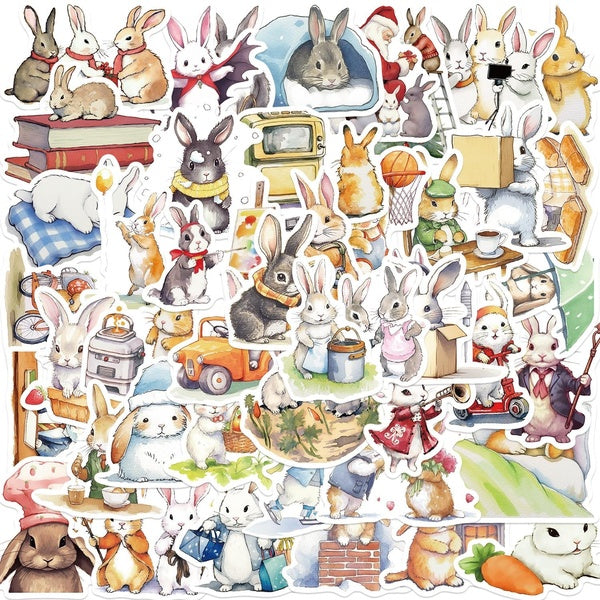 10-50Pcs Cute Rabbit Stickers Cartoon Bunny Graffiti Stickers for DIY Luggage Laptop Skateboard Motorcycle Bicycle Stickers