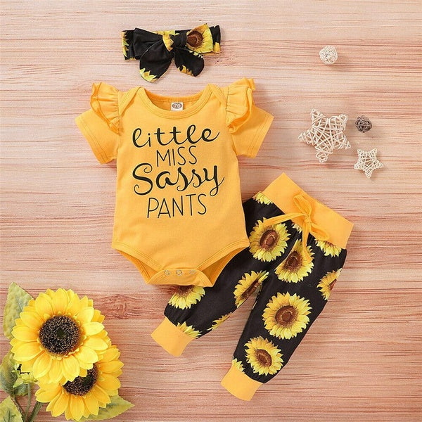 Newborn Infant Baby Girl Ruffle Short Sleeve T-Shirt Top+Floral Pants +Headband 3Pcs Outfits Set