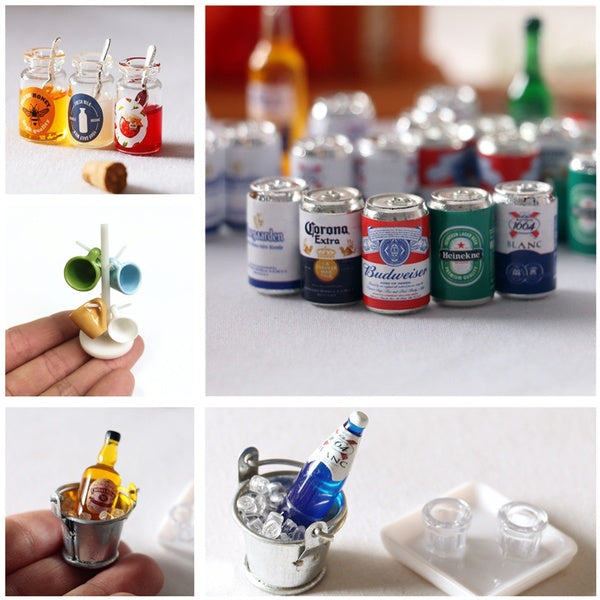 1:12 Dollhouse Mini Canned Beer-Ice Cube-Wine-Honey-Cups 1:12 Miniatures Scene Kids Toy