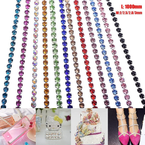 1 cour 1 rangée 2.0mm 2.5mm 2.8mm 3.0mm Bling diamant cristal strass garniture fermer tasse chaîne coupe griffe chaîne bijoux artisanat 1 mètre