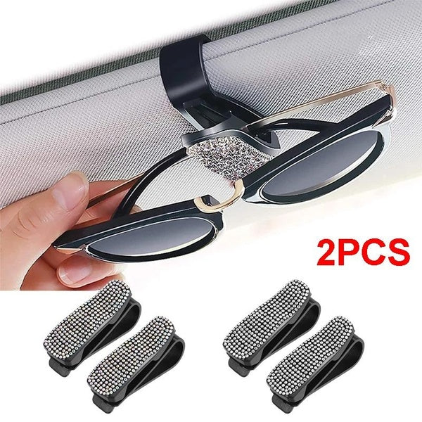 2pcs Portable Car Glasses Clip Ticket Clip, Sun Visor Sunglasses Organizer, Rhinestone Decorative Clip for Car, Truck, SUV Car Interior Accessories