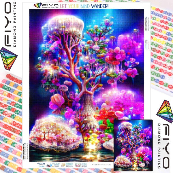 FIYO Flowering Tree Diamond Painting Kits For Adults DIY 5D Diamond Mosaic Diamond Painting Home and Kitchen Fashion Canvas Pictures Wall Decoration