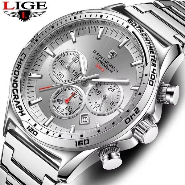 Montre homme LIGE Top marque de luxe en acier inoxydable chronographe lumineux montre à quartz étanche Reloj Hombre avec boîte