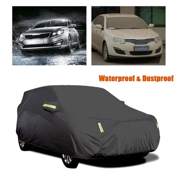 5 Sizes Car Cover Full Sedan Covers Polyester with 6 Fluorescent Reflective Strip Sunscreen Waterproof UV Resistant Universal