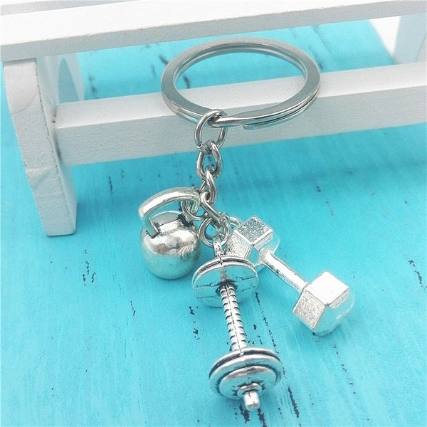 DUMBBELL BARBELL WEIGHT Charm Chain Keychain *Fitness Weightlifting Gym CROSSFIT