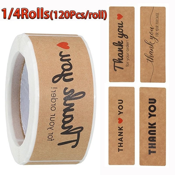 1-4 pièces 1x3 pouces Kraft naturel merci autocollants sceau étiquettes 120 pièces-rouleau autocollants Scrapbooking pour paquet papeterie autocollan