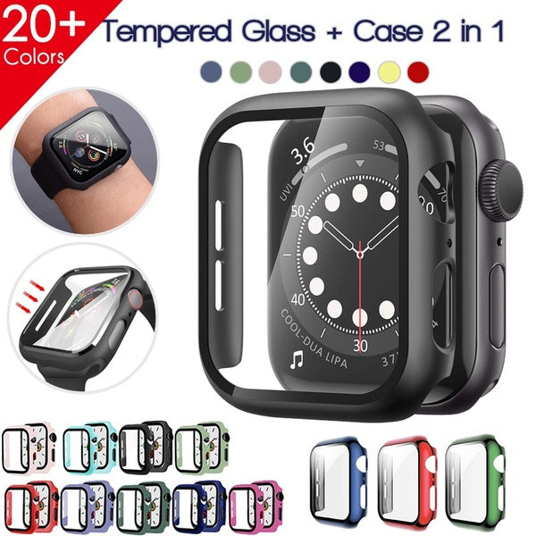 Glass Film+Cover Case for Apple Watch Case 46 42MM 45mm 41mm 44mm 40mm 42mm 38mm Screen Protector Accessories Tempered Glass Protection for iWatch Ba