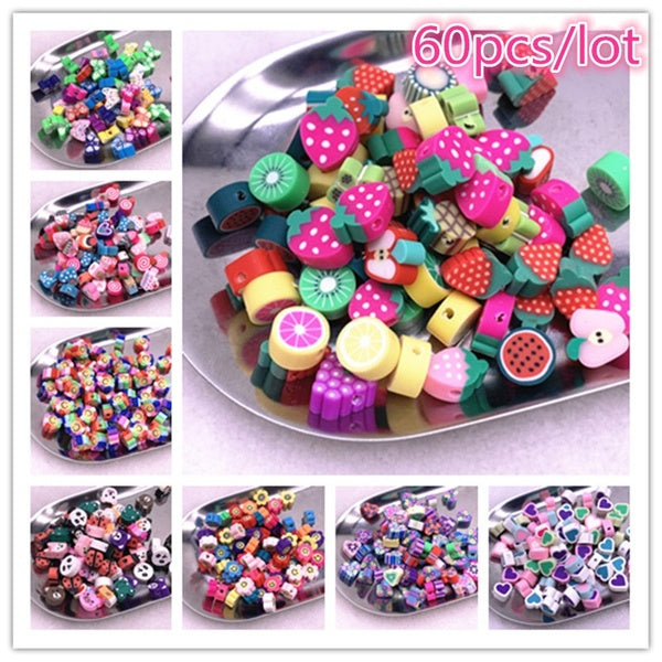 60pcs 10mm Fruit Beads Polymer Clay Beads Polymer Clay Spacer Loose Beads For Necklace DIY Bracelet Accessories