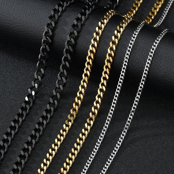 Cuban Chain Necklace for Men Women Basic Punk Stainless Steel Curb Link Chain Chokers Vintage Gold Tone Solid Metal Collar