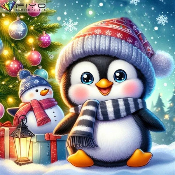 FIYO Penguin and Snowman DIY 5D Diamond Painting Full Drill with Number Kits Home and Kitchen Fashion Mosaic Diamond Painting Canvas Wall Decoration