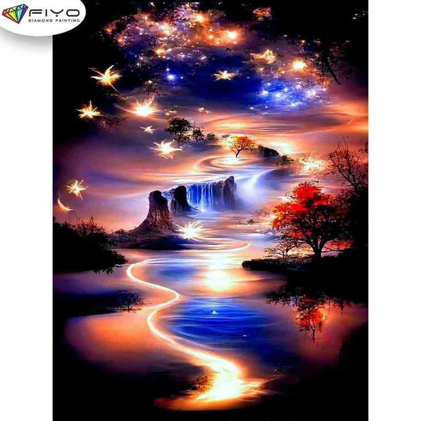 FIYO Rivers Diamond Painting Kits For Adults DIY 5D Diamond Mosaic Diamond Painting Home and Kitchen Fashion Canvas Pictures Wall Decoration Gifts Ar