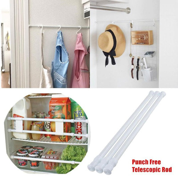 Telescopic Rod Punch Free Shower Curtain Pole Clothes Hanging and Drying Rods Towel Holder Rack Kitchen Bathroom