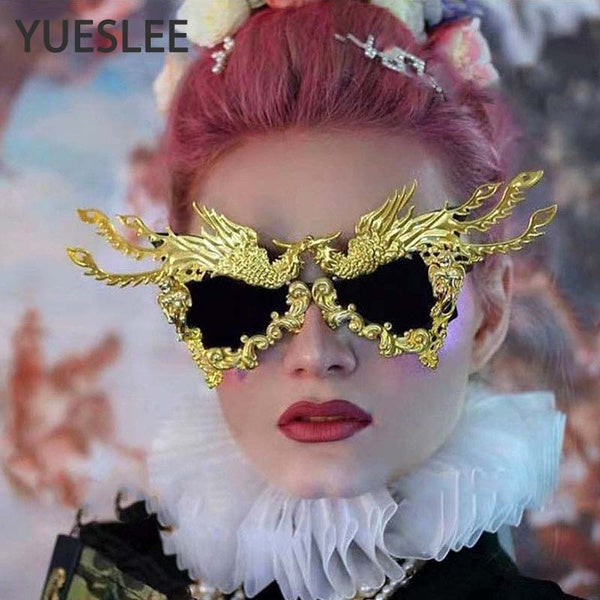 Lunettes de soleil de luxe Party Catwalk Phoenix Shape Mode Hommes Femmes Shades UV400 Vintage Lunettes 47444