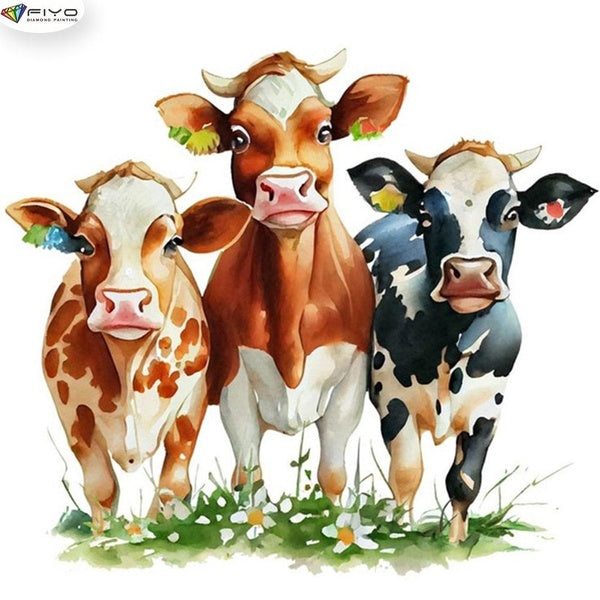 FIYO Cow DIY 5D Diamond Painting Full Drill with Number Kits Home and Kitchen Fashion Mosaic Diamond Painting Canvas Wall Decoration Gift Crafts for